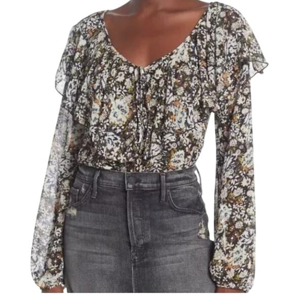Intimately Free People Cottage Floral Bodysuit XS Ruffle Blousy Whimsy Fairy Top - Picture 1 of 10